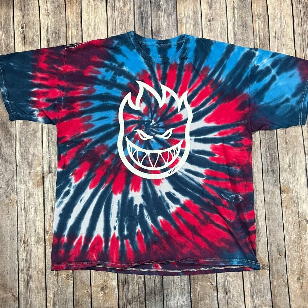 Spitfire Wheels Tie Dye Devil Demon Shirt XL Mens Red Blue Short Sleeve Skate